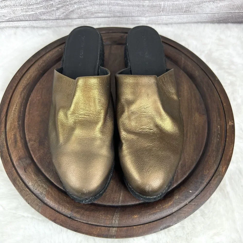 Rachel Comey Women’s Gold Leather Espadrilles Mules Size 6 Flats Shoes